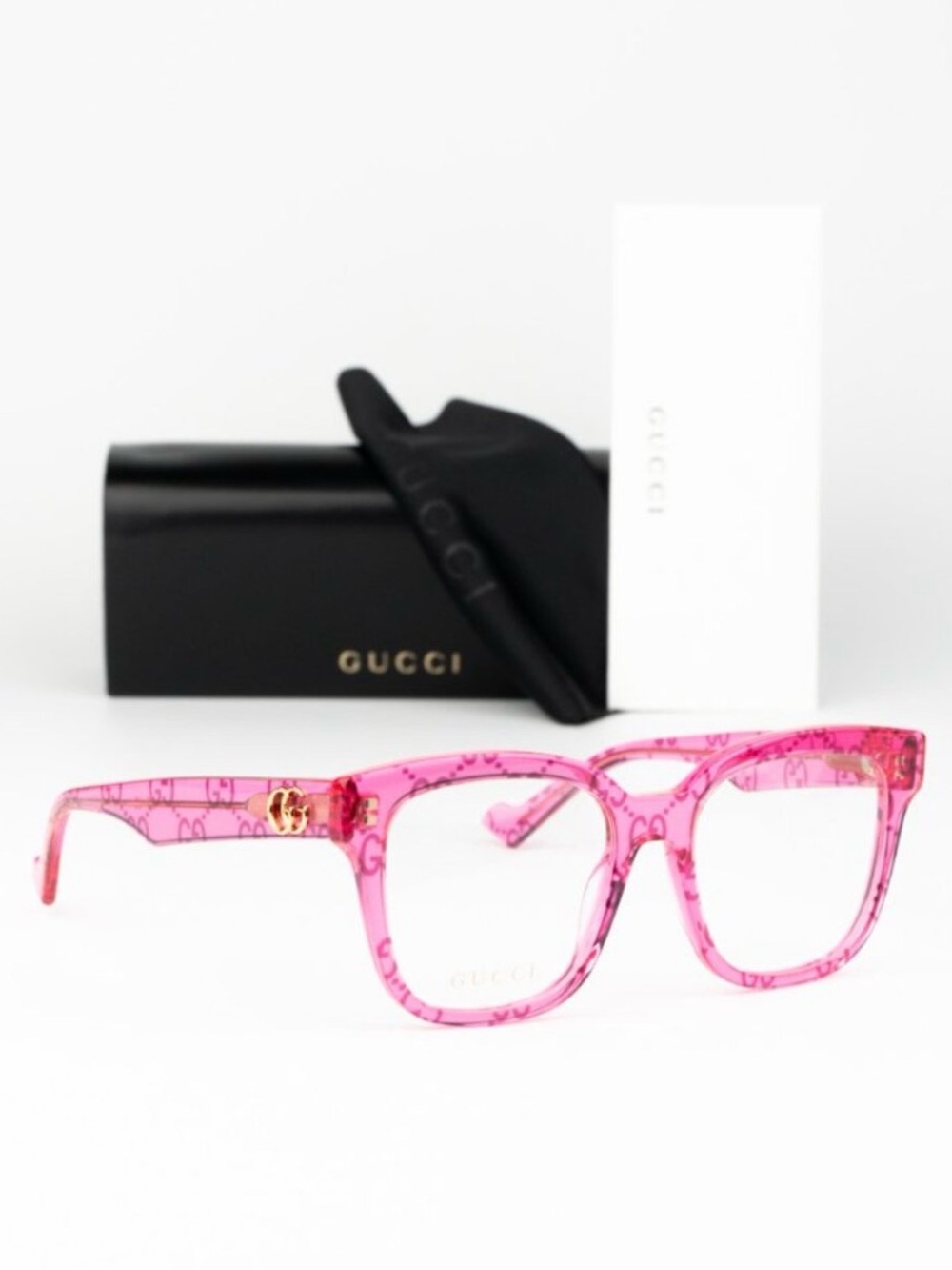 Gucci Hot Pink Transparent GG Square Optical Glasses